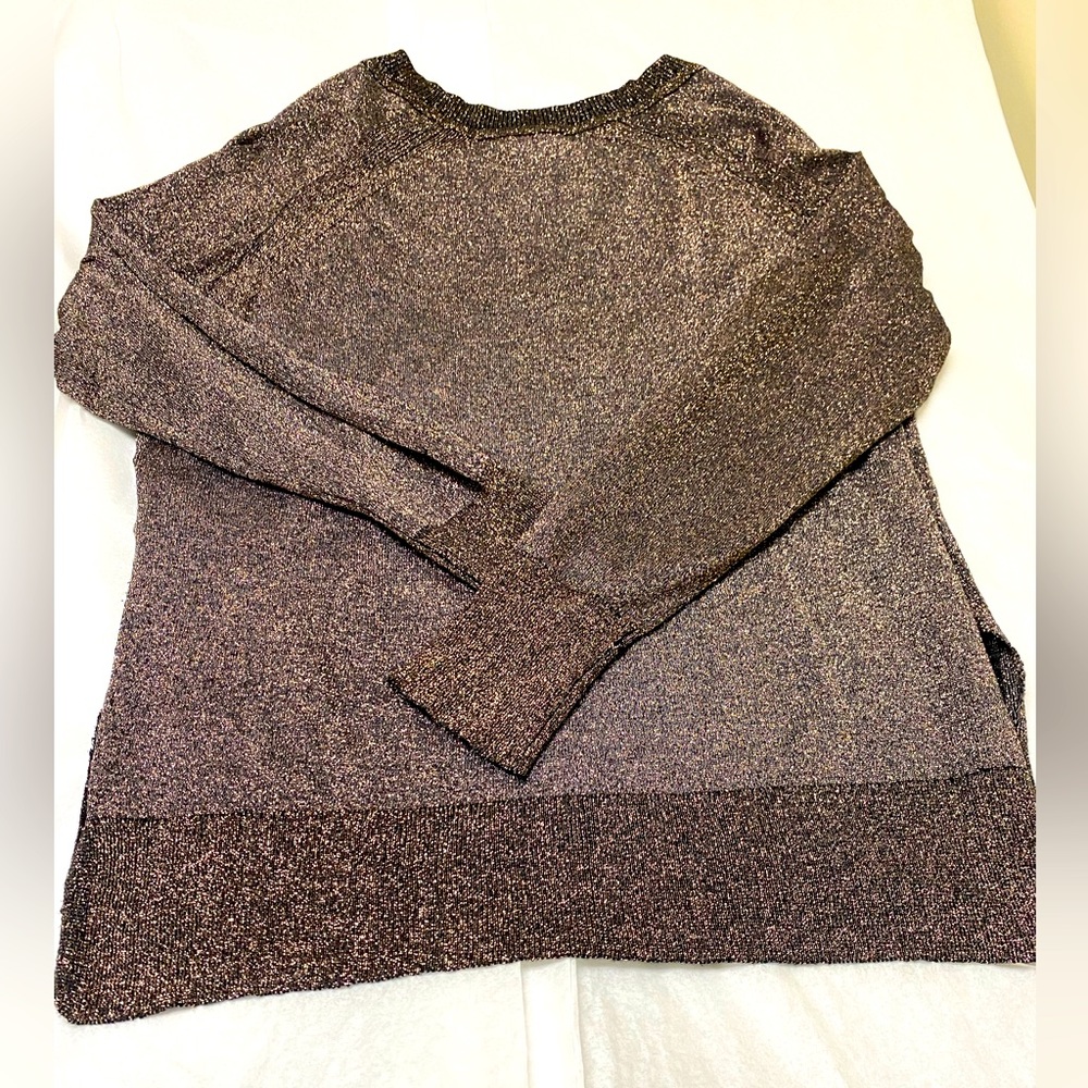 Whistles Thin Knit Metallic Bronze Gold Long Sleeve V Neck - Picture 2 of 6